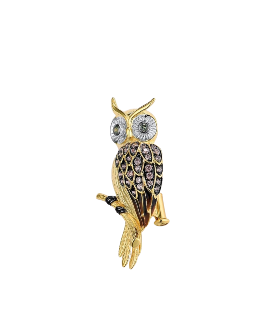 Glided  sterling Silver brooch with zircons "owl"