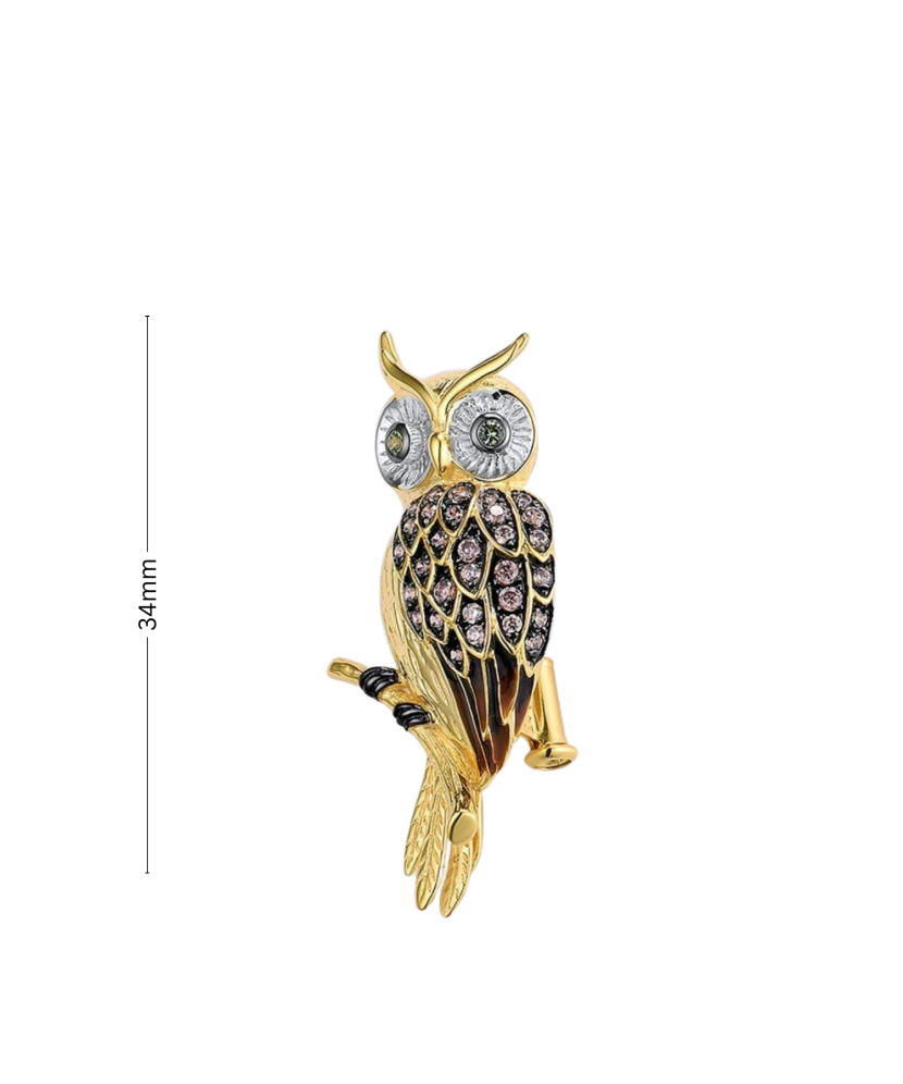 Glided  sterling Silver brooch with zircons "owl"