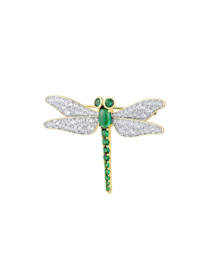 Gilded stetling silver brooch with spinels and zircons "Dragonfly"