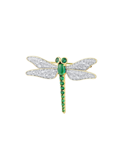 Gilded stetling silver brooch with spinels and zircons "Dragonfly"