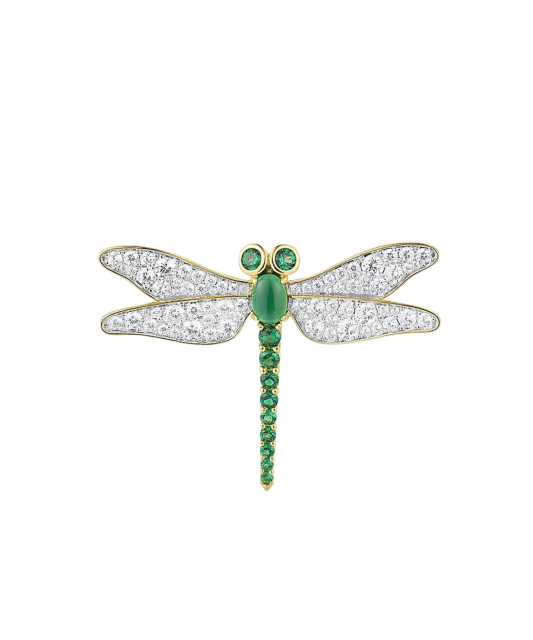 Gilded stetling silver brooch with spinels and zircons "Dragonfly"