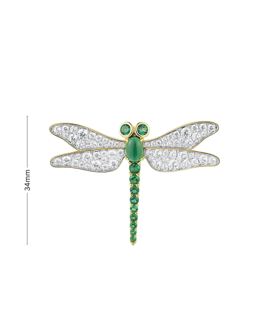 Gilded stetling silver brooch with spinels and zircons "Dragonfly"