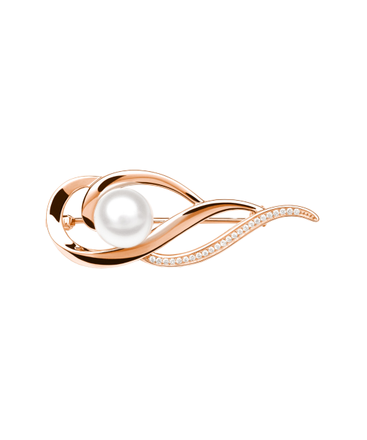 Gilded Sterling silver  brooch with pearl and zircons