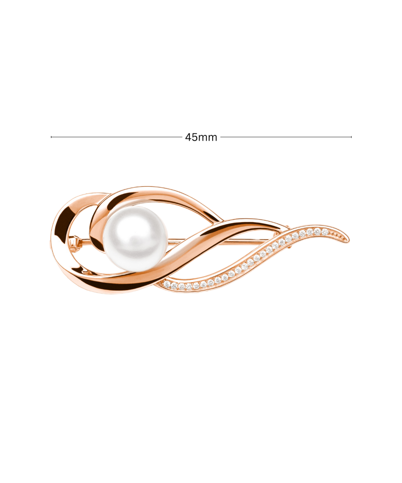Gilded Sterling silver  brooch with pearl and zircons