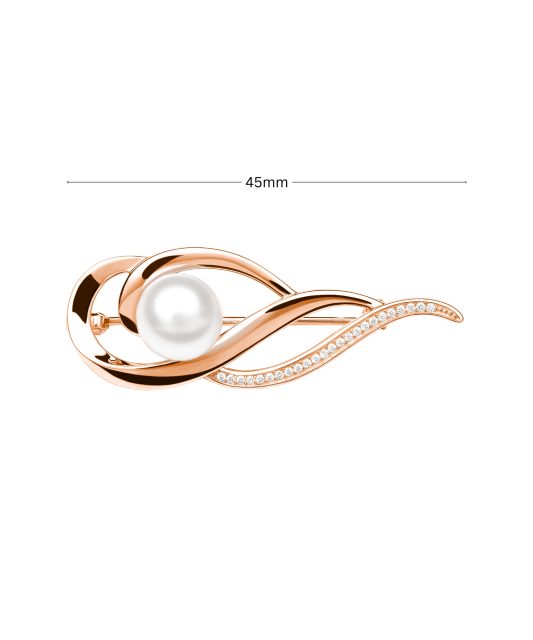 Gilded Sterling silver  brooch with pearl and zircons