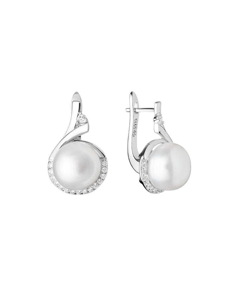 Sterling silver earrings with natural pearl and zircons