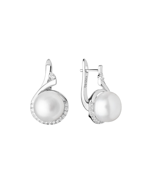 Sterling silver earrings with natural pearl and zircons