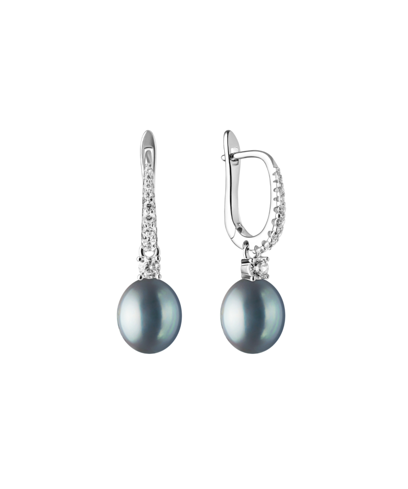 Sterling silver earrings with zircons and natural pearls