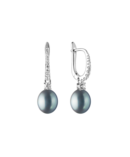 Sterling silver earrings with zircons and natural pearls