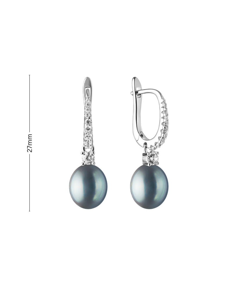 Sterling silver earrings with zircons and natural pearls