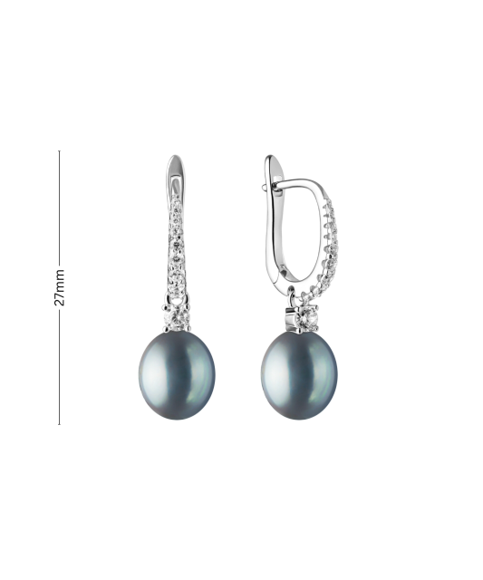 Sterling silver earrings with zircons and natural pearls