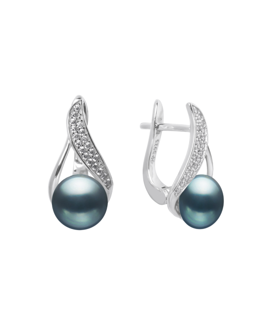 Sterling silver earrings with pearls and zircons