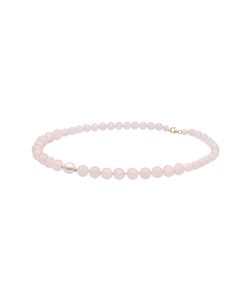 Necklace with rose quartz and pearls