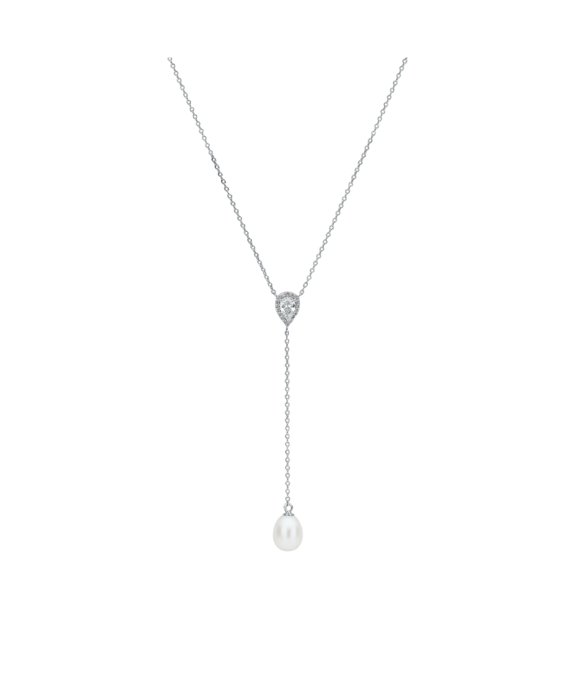 Sterling silver chain with pearl pendant and zircons