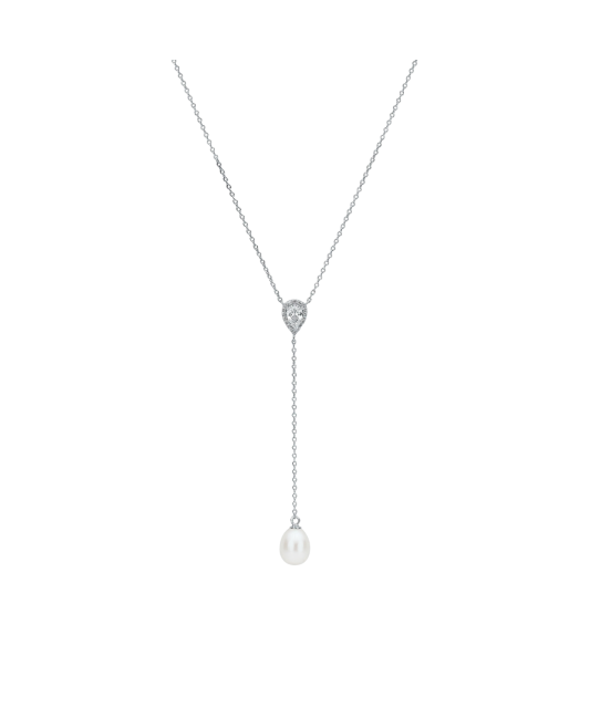 Sterling silver chain with pearl pendant and zircons
