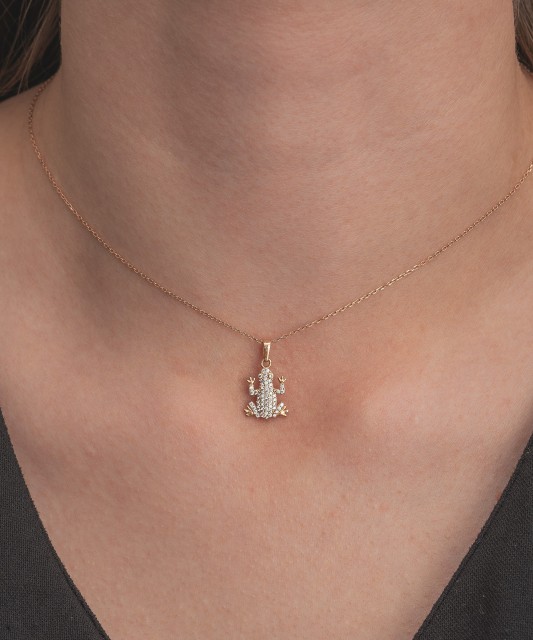 Gold pendant with zircons "Frog"