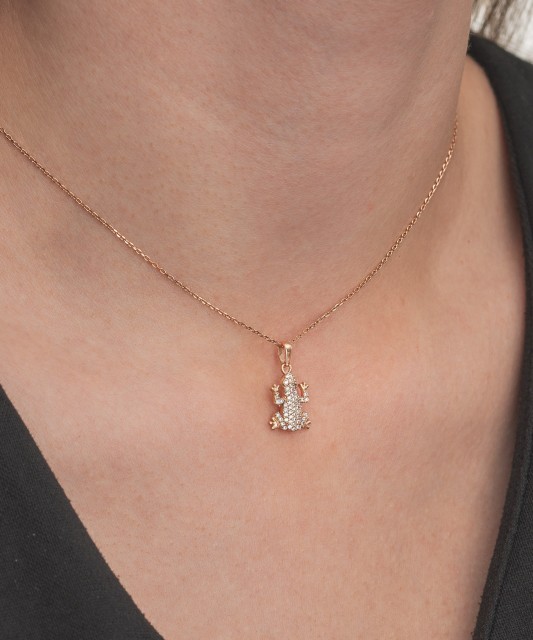 Gold pendant with zircons "Frog"