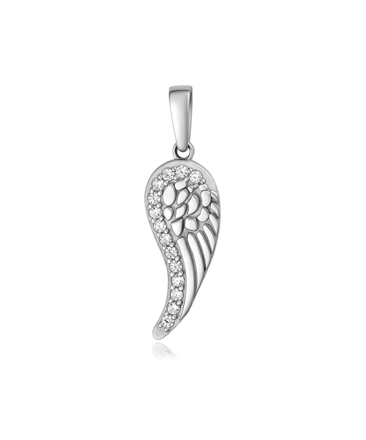 White gold pendant with zircons "Angel Wing"