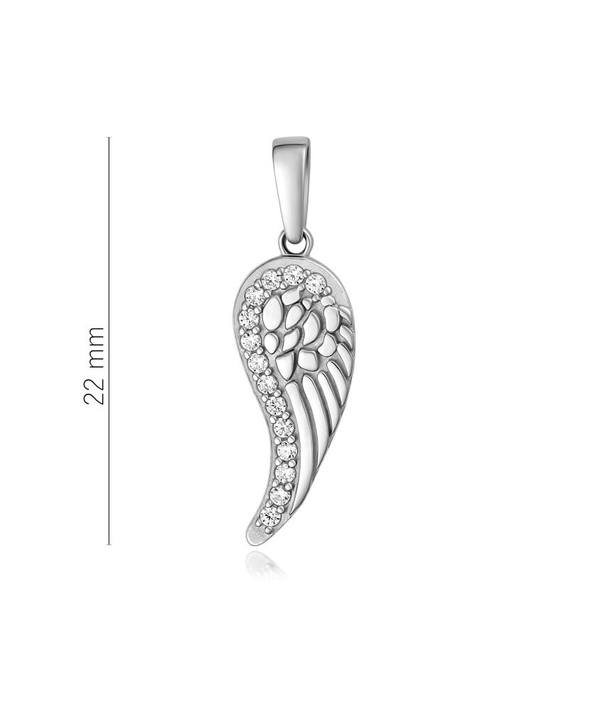 White gold pendant with zircons "Angel Wing"