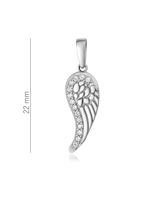 White gold pendant with zircons "Angel Wing"