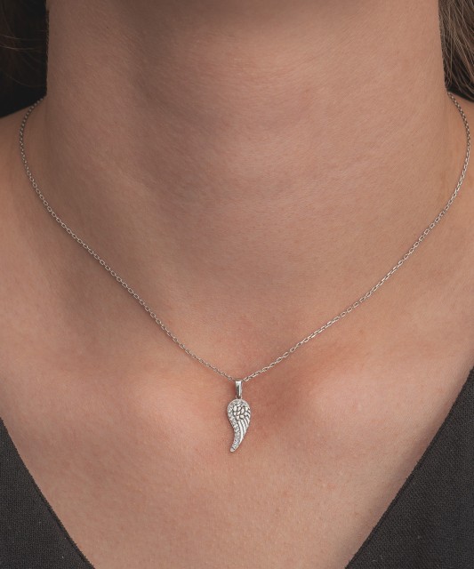 White gold pendant with zircons "Angel Wing"