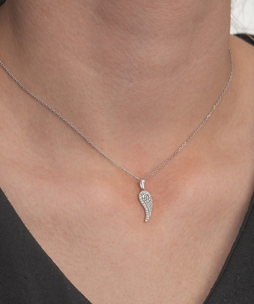 White gold pendant with zircons "Angel Wing"