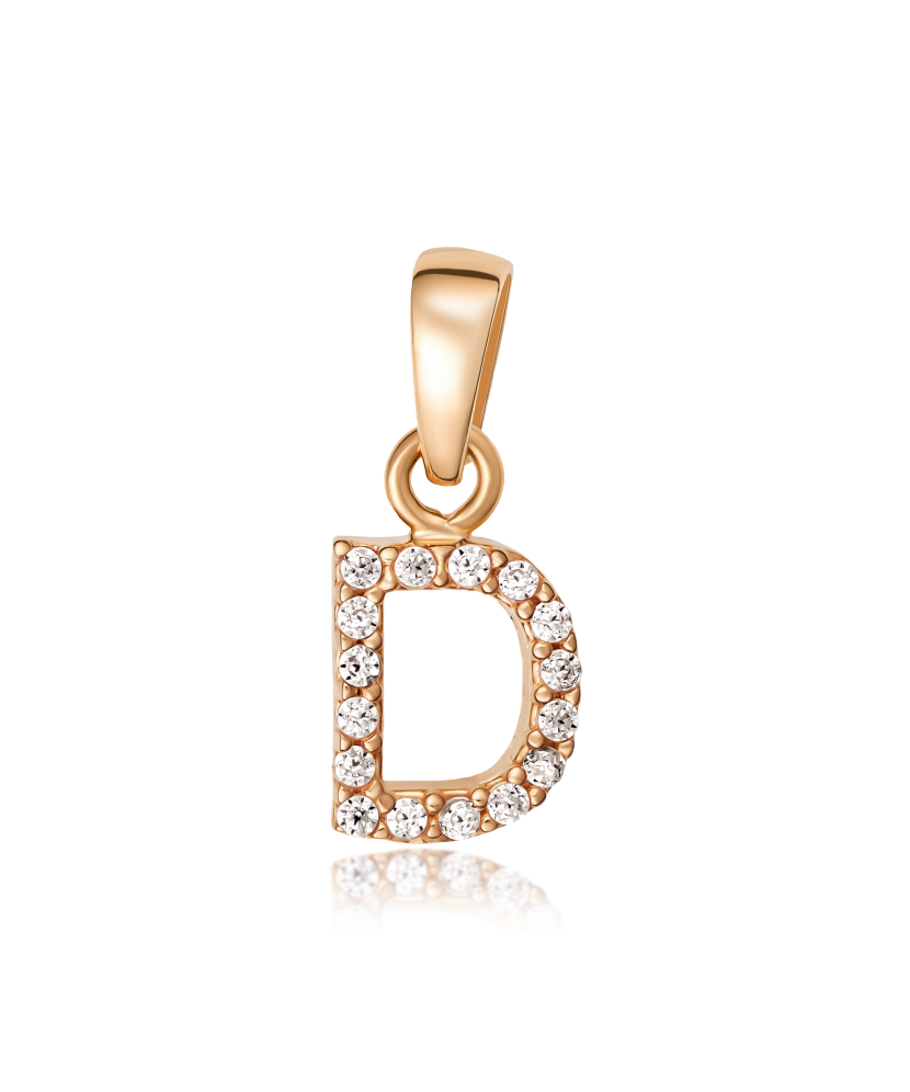 Gold pendant with zircons Letter D