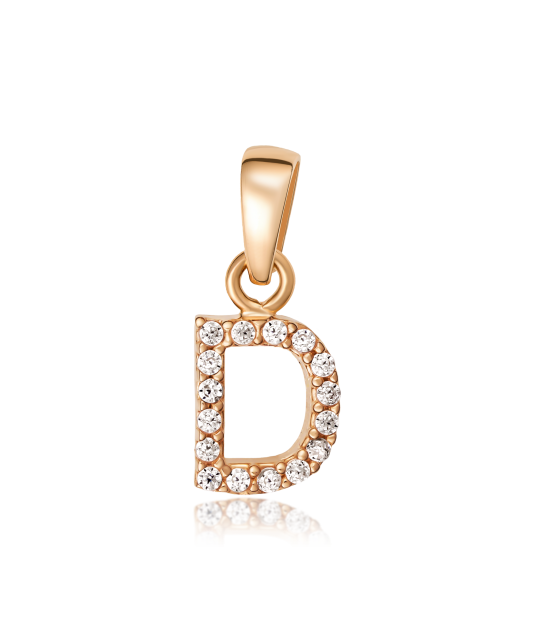 Gold pendant with zircons Letter D