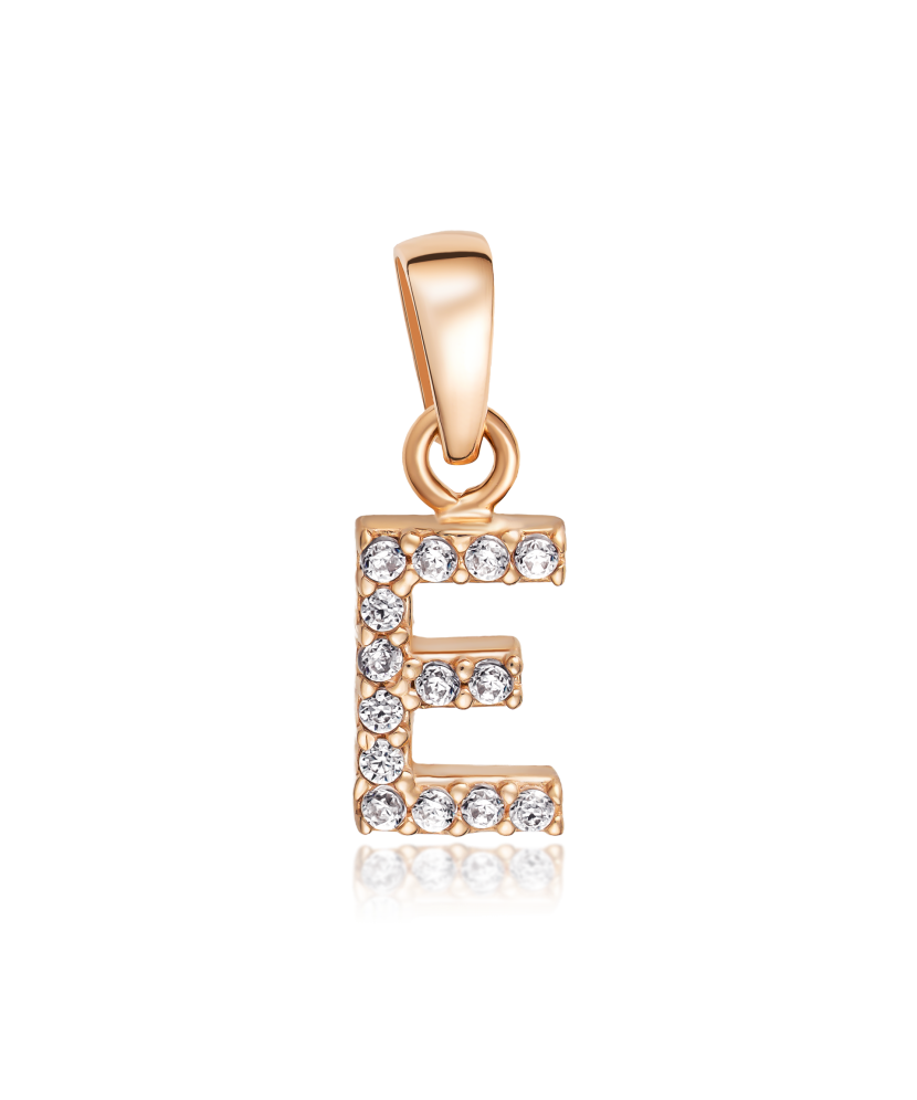 Gold pendant with zircons Letter E
