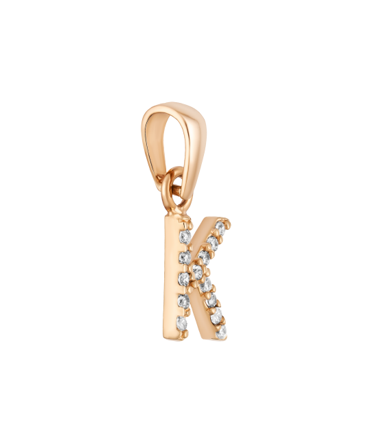 Gold pendant with zircons Letter K