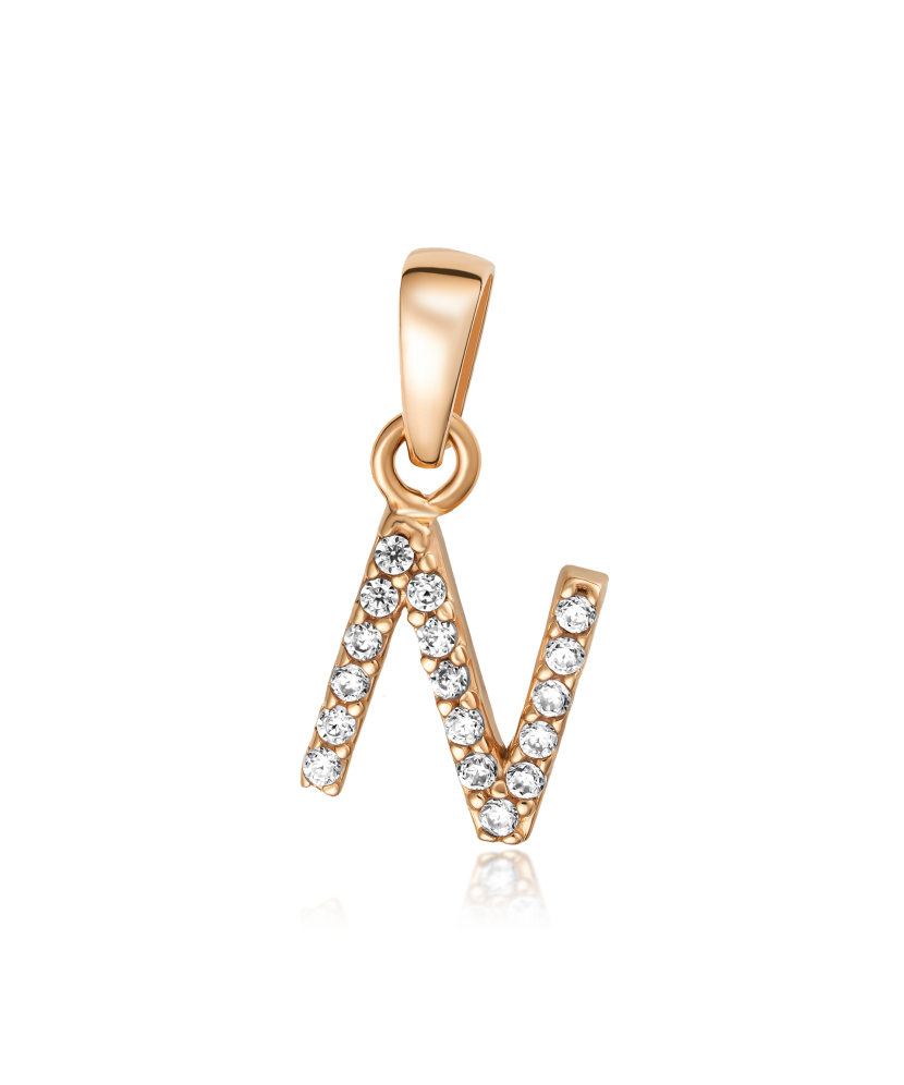Gold pendant with zircons Letter N