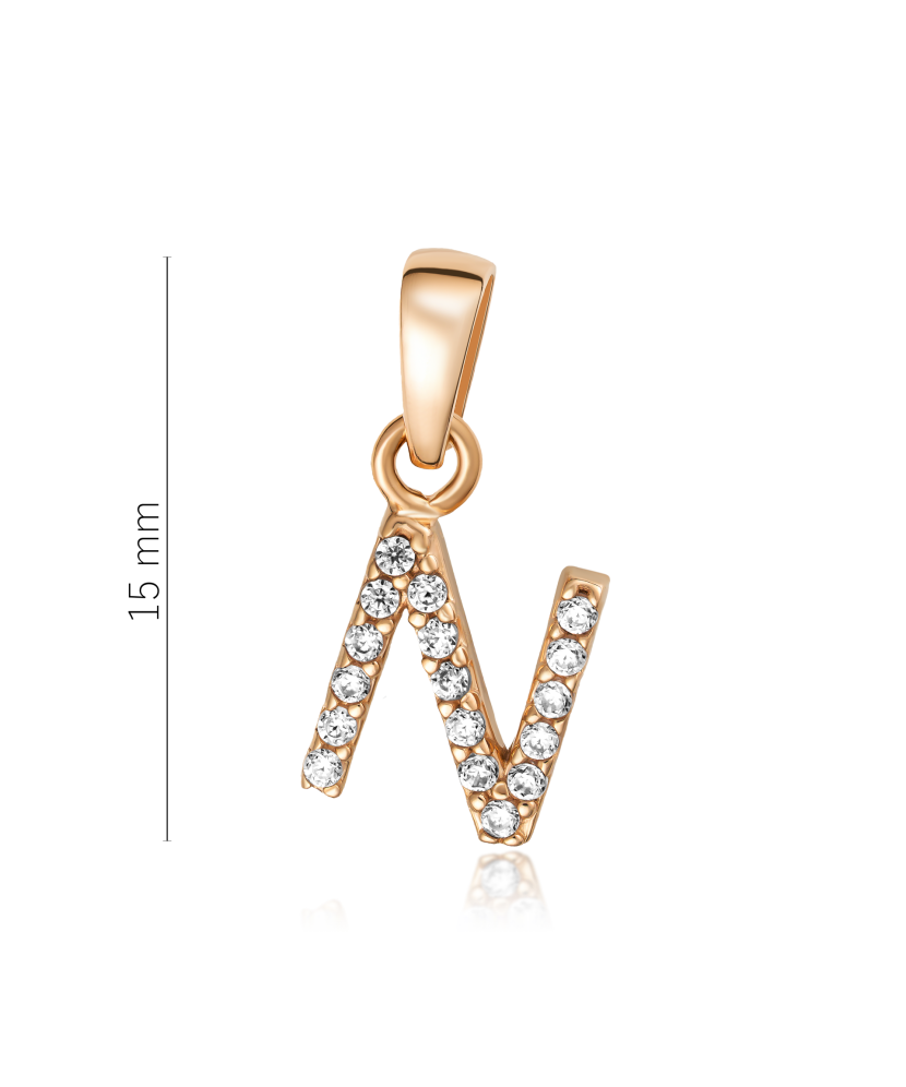 Gold pendant with zircons Letter N