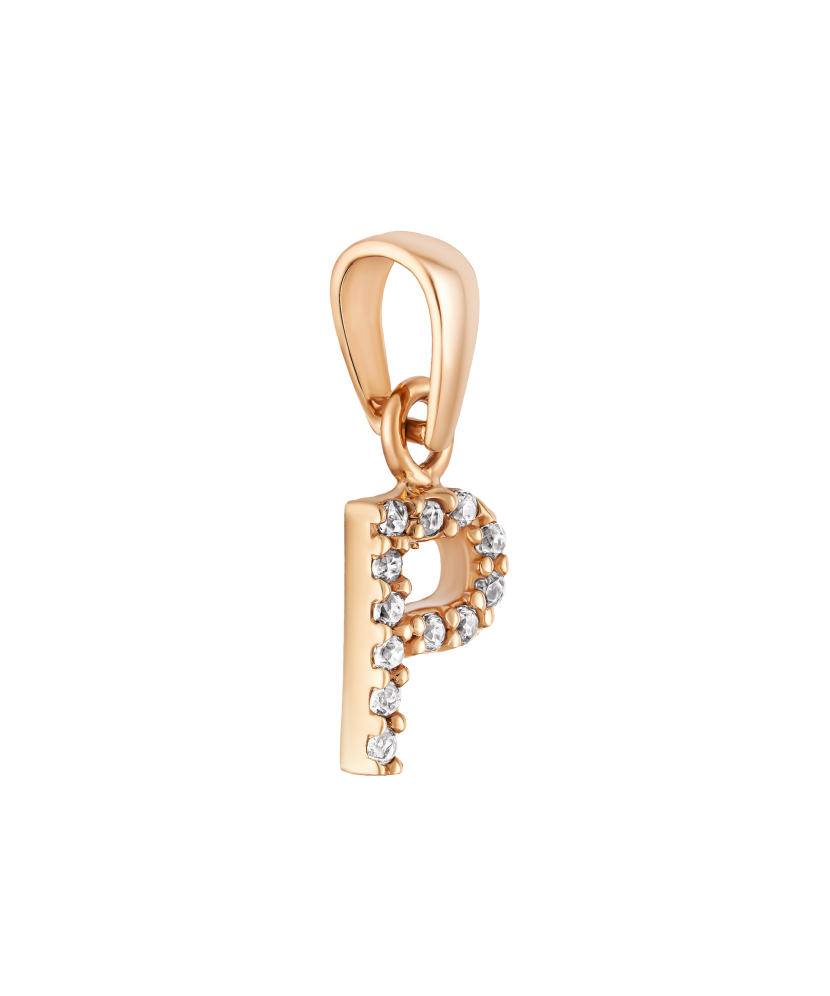 Gold pendant with zircons Letter P