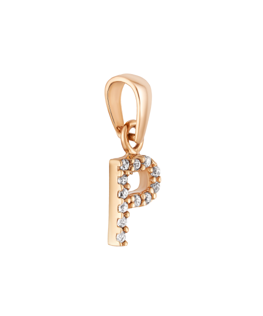 Gold pendant with zircons Letter P