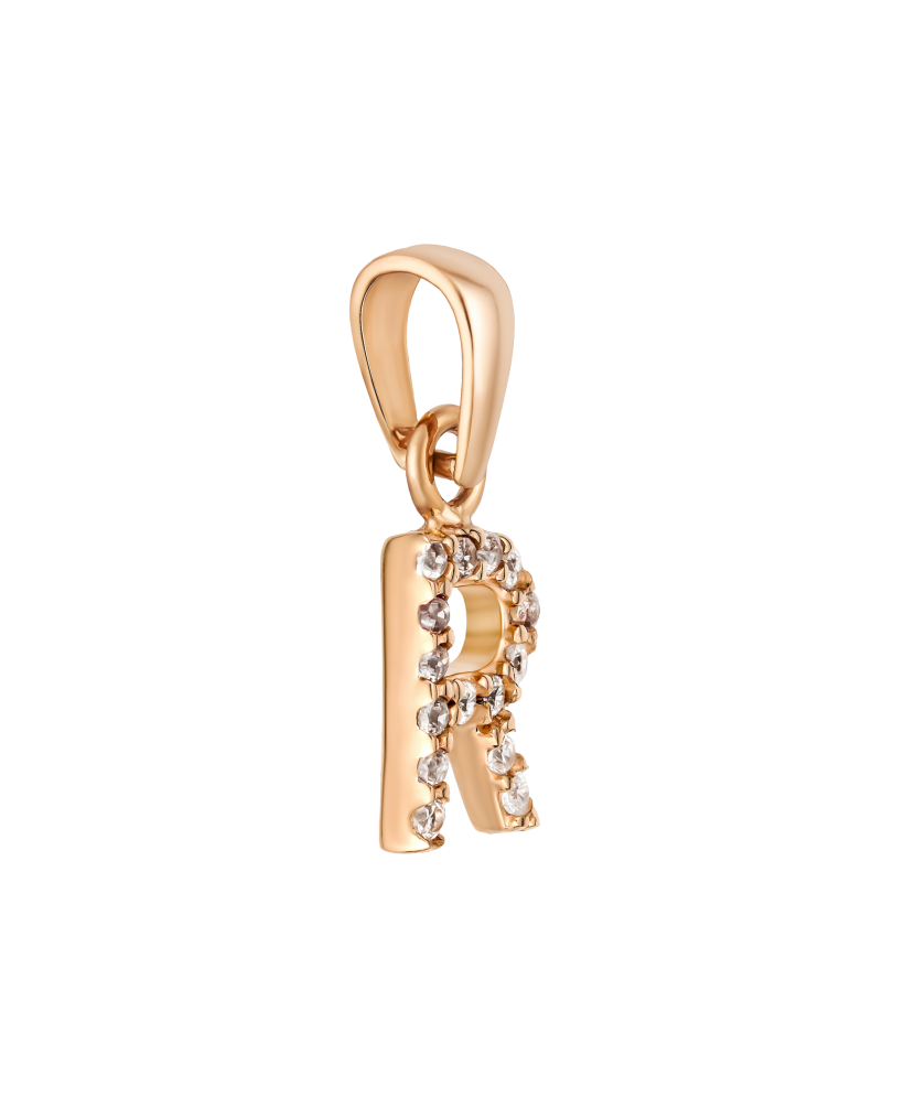 Gold pendant with zircons Letter R