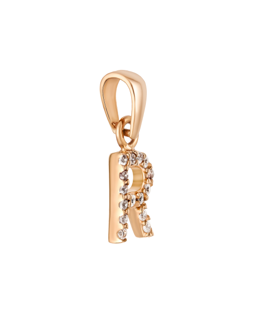 Gold pendant with zircons Letter R