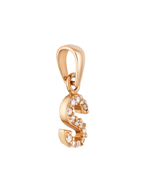 Gold pendant with zircons Letter S