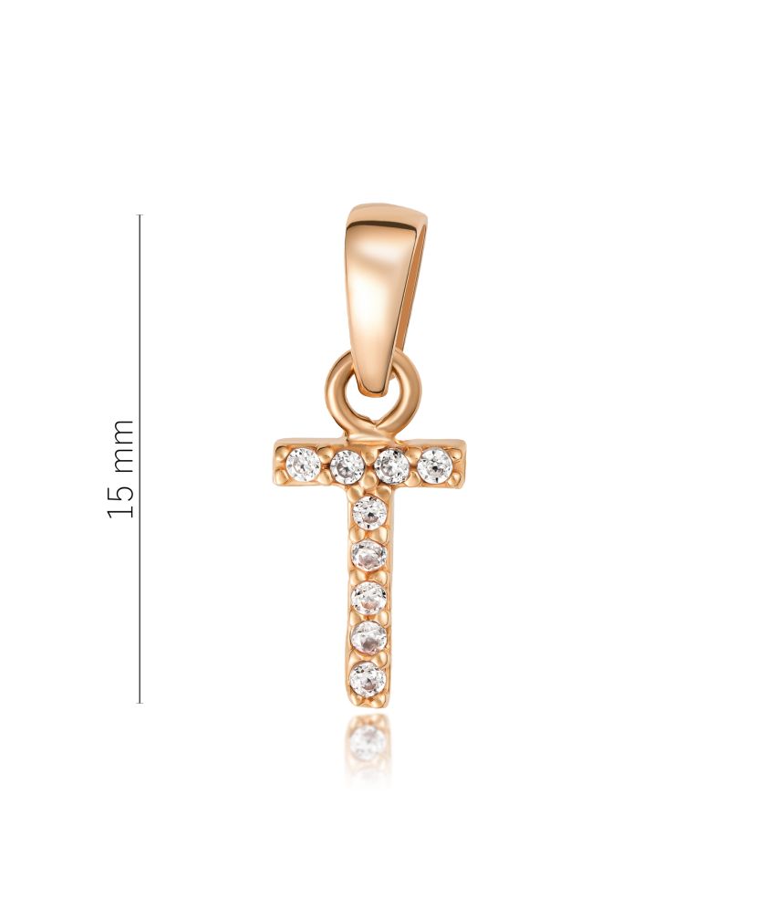 Gold pendant with zircons Letter T