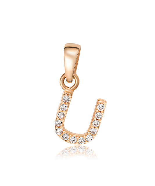 Gold pendant with zircons Letter U