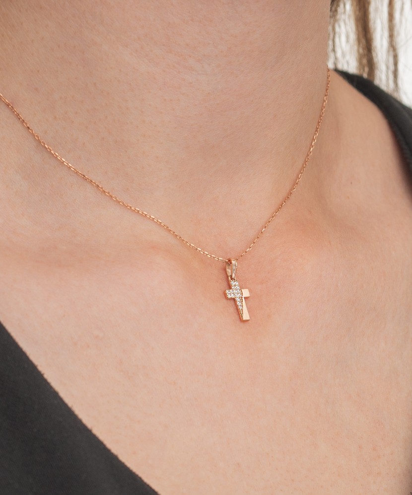 Gold pendant with zircons "cross"