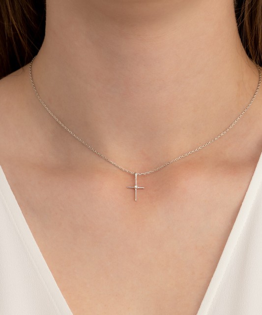 White gold chain with diamonds "Cross"