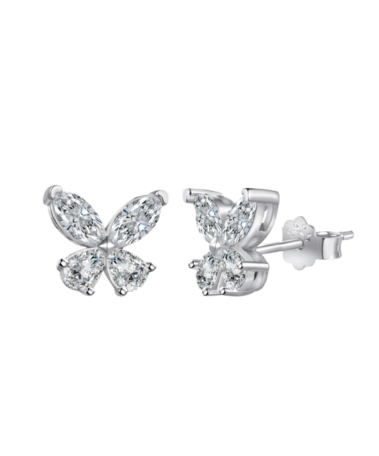 Sterling silver earrings with zircons "Butterflies"