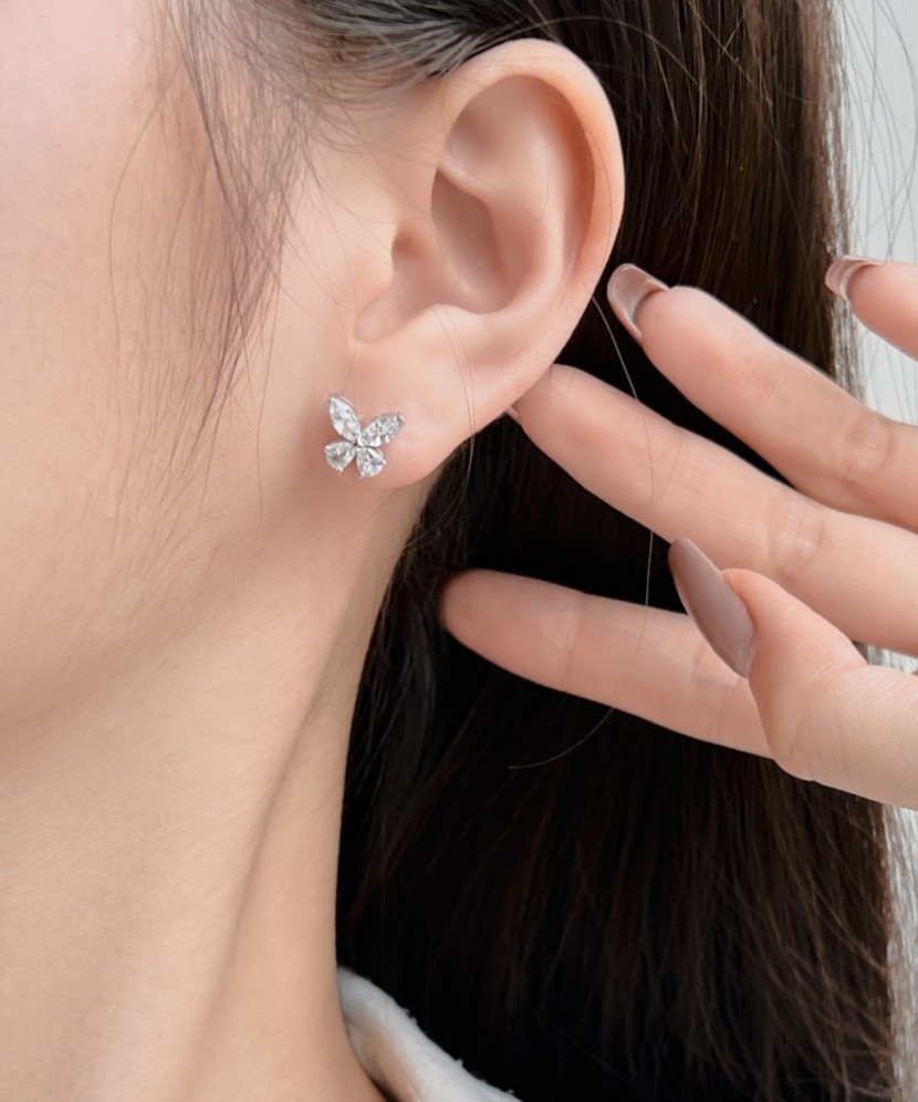 Sterling silver earrings with zircons "Butterflies"