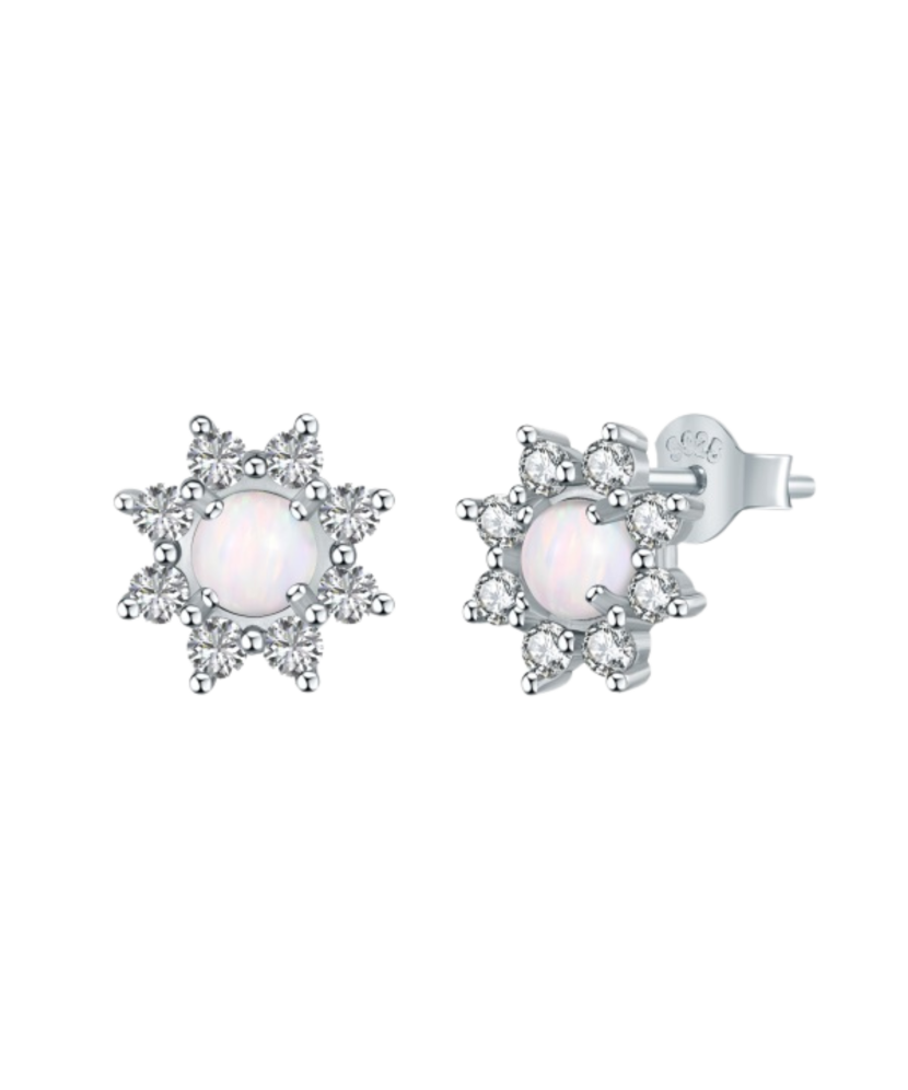 Hopeiset korvakorut opaalilla ja zirkoneilla