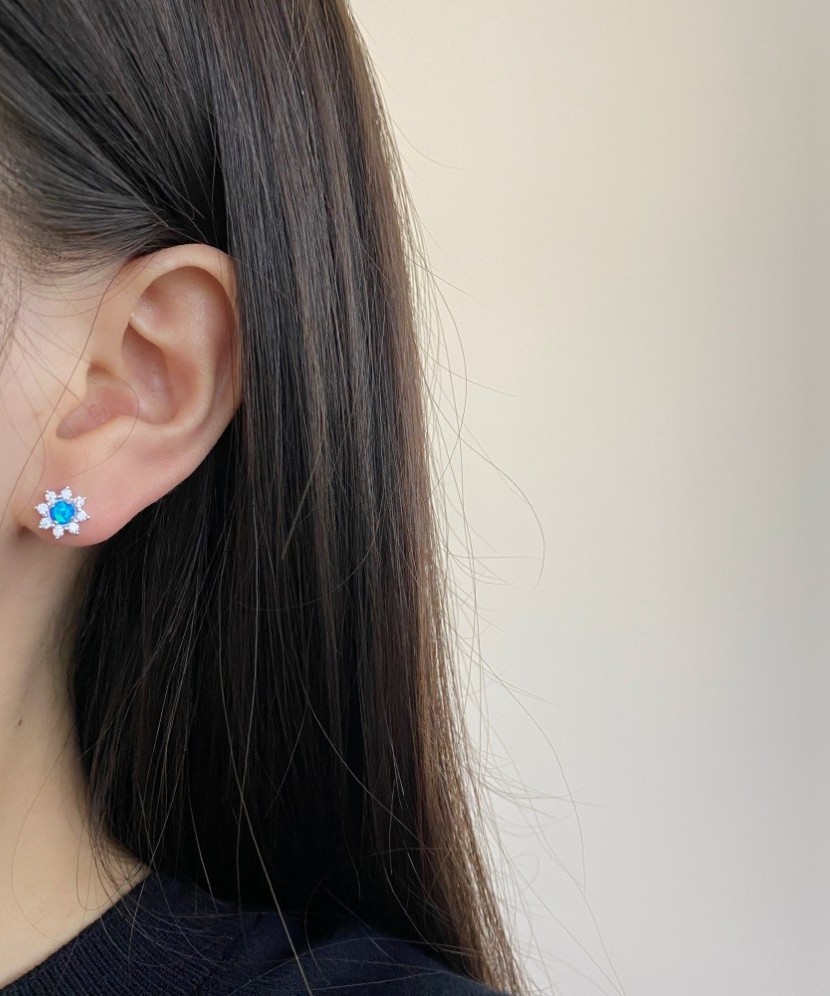Sterling silver earrings with opal and zircons