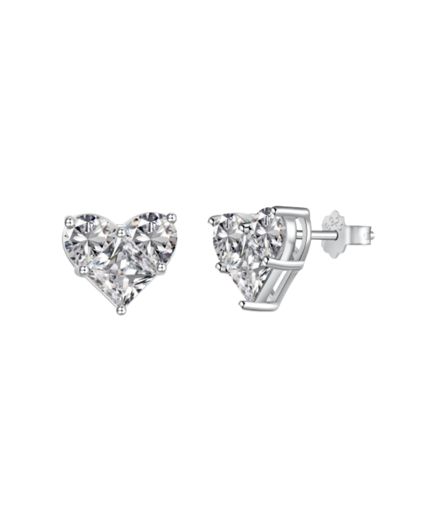 Sterling silver earrings with zircons "Heart"