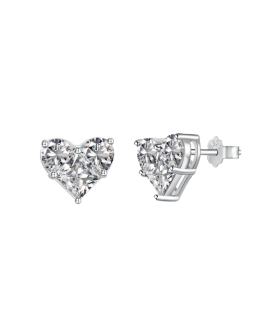 Sterling silver earrings with zircons "Heart"