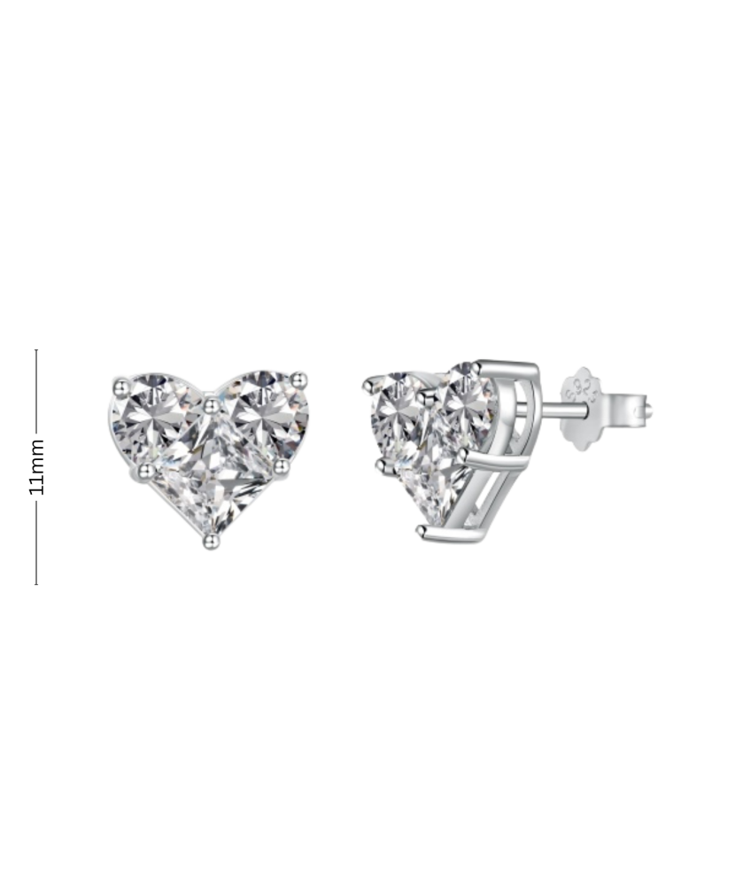 Sterling silver earrings with zircons "Heart"