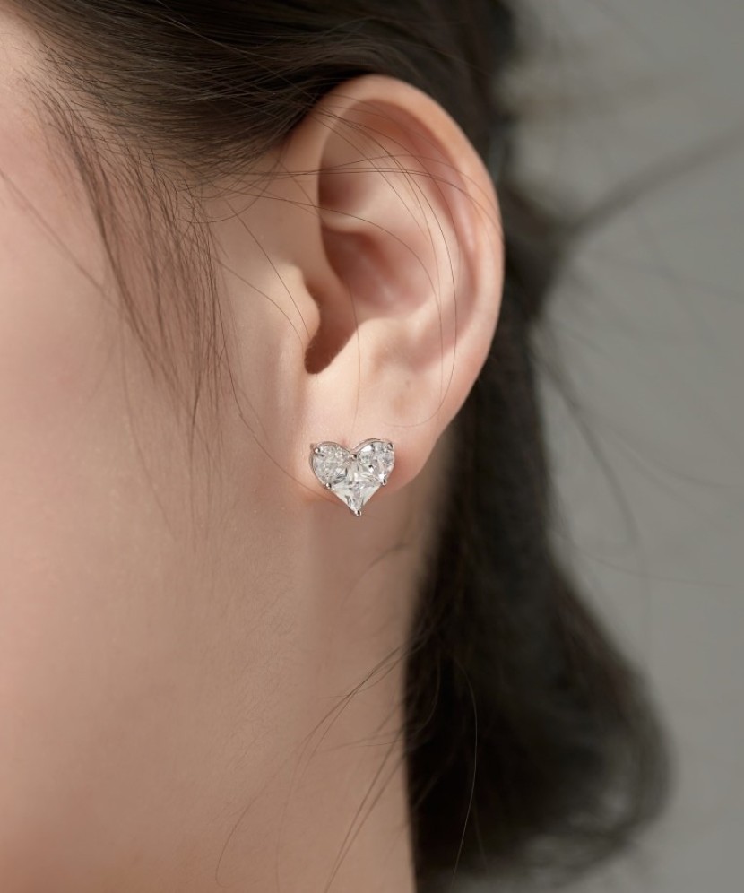 Sterling silver earrings with zircons "Heart"