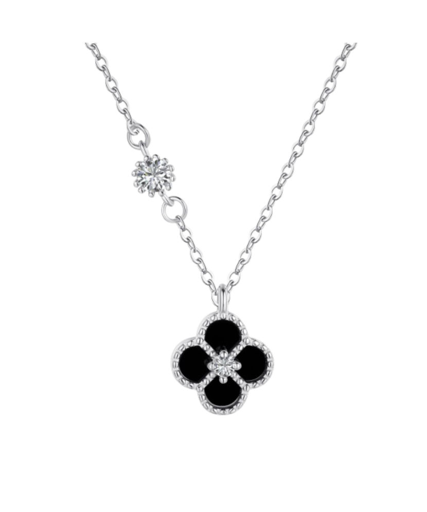 Sterling Silver chain with enamel and zircon pendant